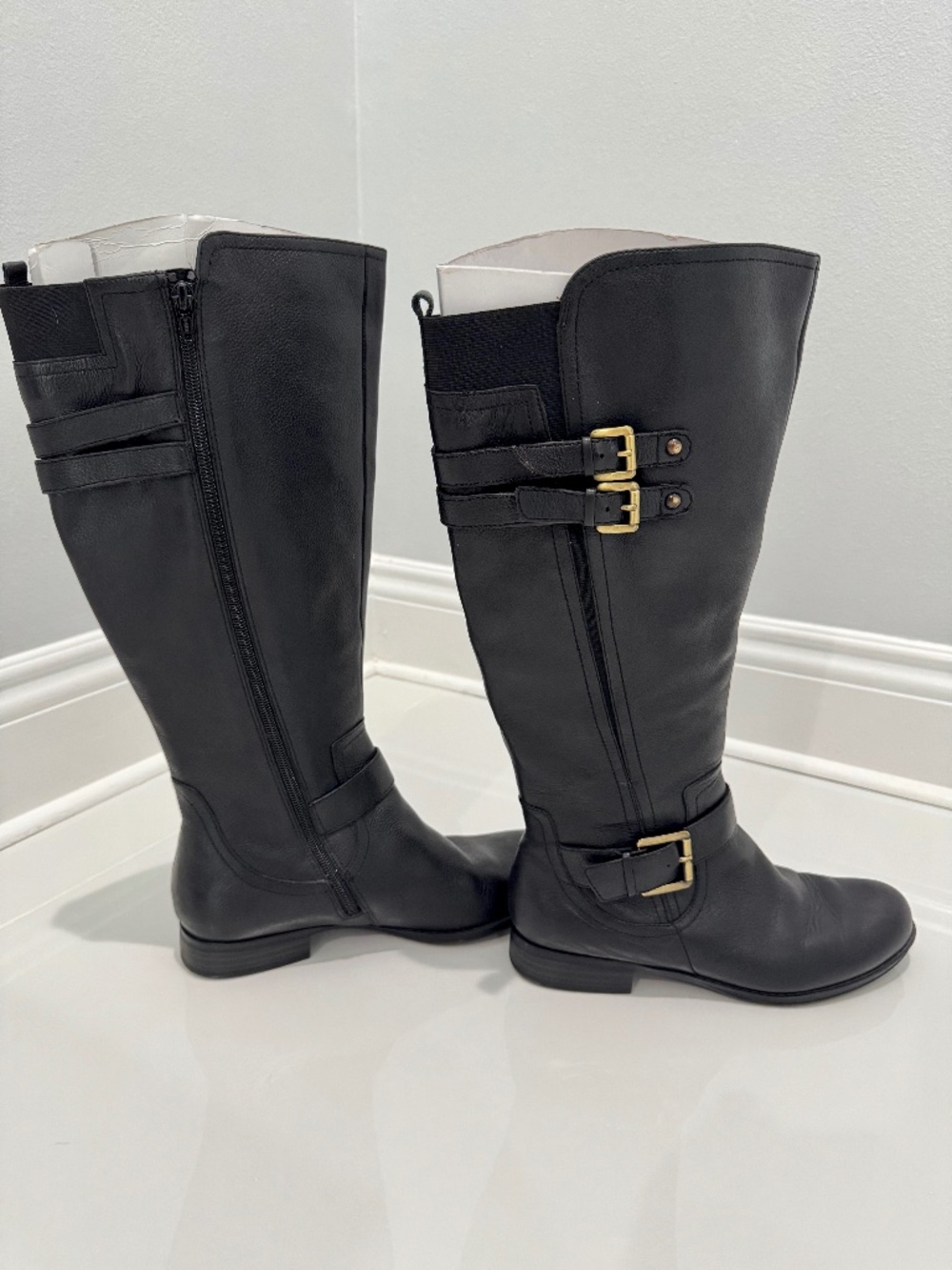 Naturalizer Jessie Black Leather Riding Boots - Wide Calf Size 7.5 M-WC